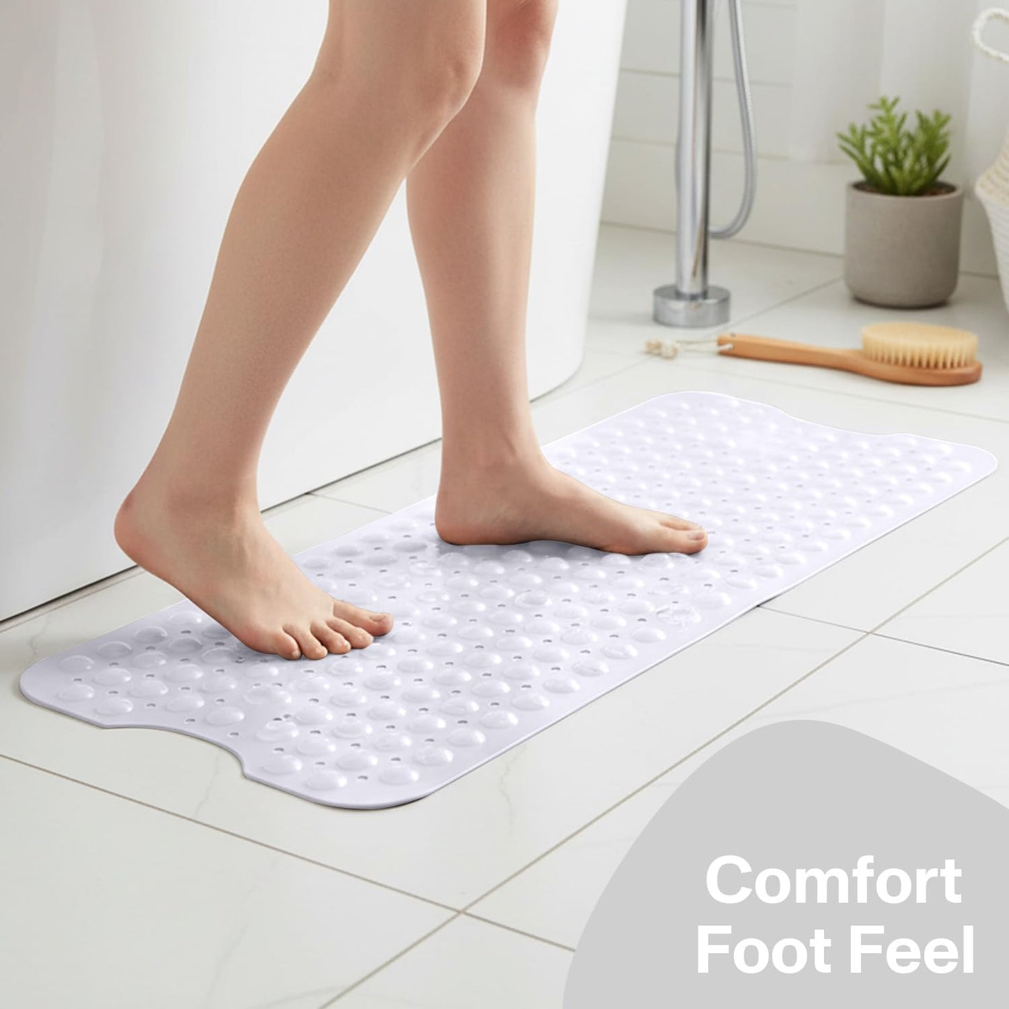 MOONLIGHT20015 Shower Bath Mat Non Slip Anti Mould & Mildew with Strong Suction Cups Grip and Drain Holes Soft Rubber Shower Mats - PVC Bathroom Mat Machine Washable (70x38cm, White)