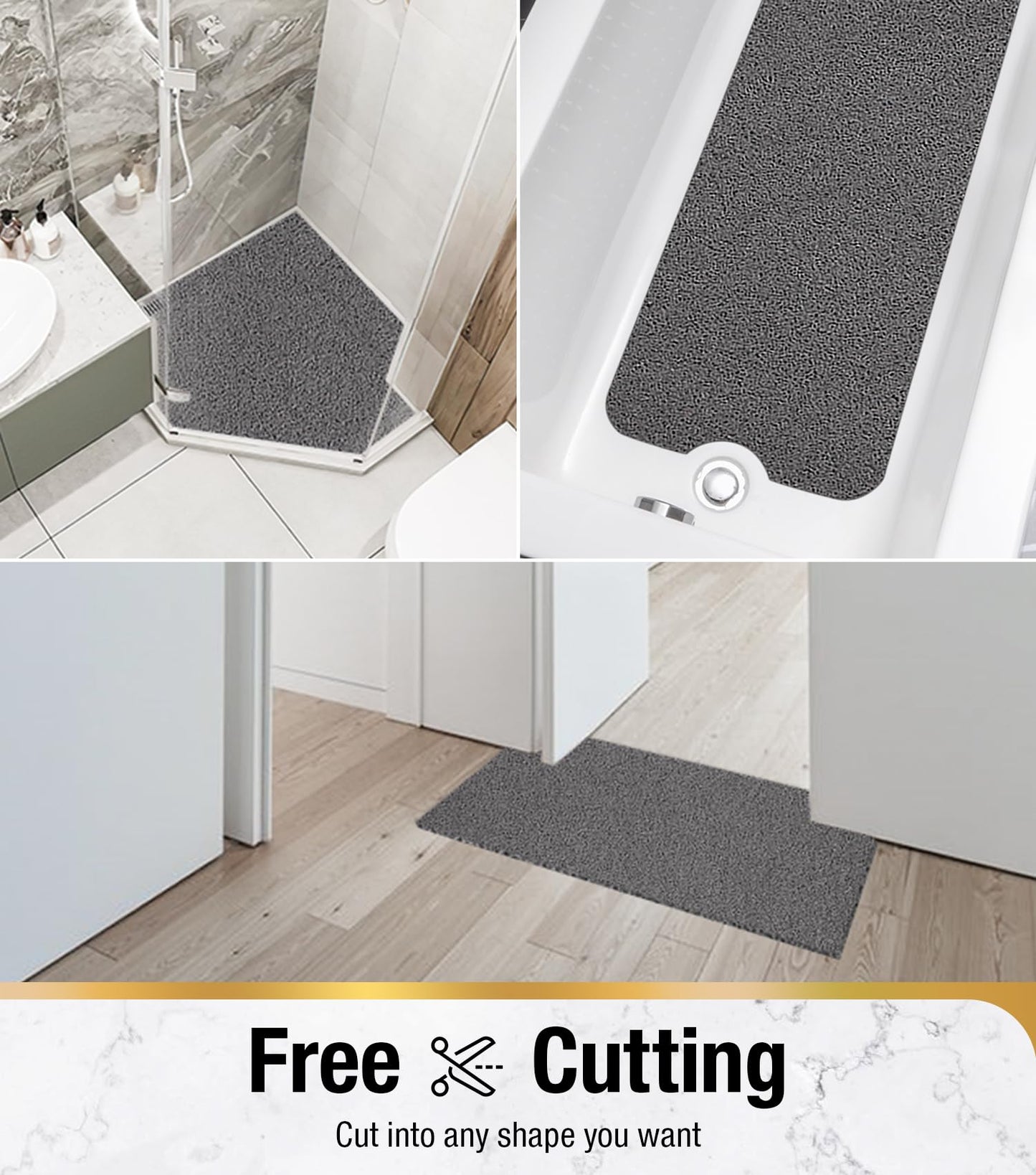 HITSLAM Shower mat Non Slip, 60 x 40 CM Non Slip Bath Mat with Drain, Soft PVC Loofah Shower Bath Mat for Tub, Quick Drying Shower Mat for Bathroom, Grey