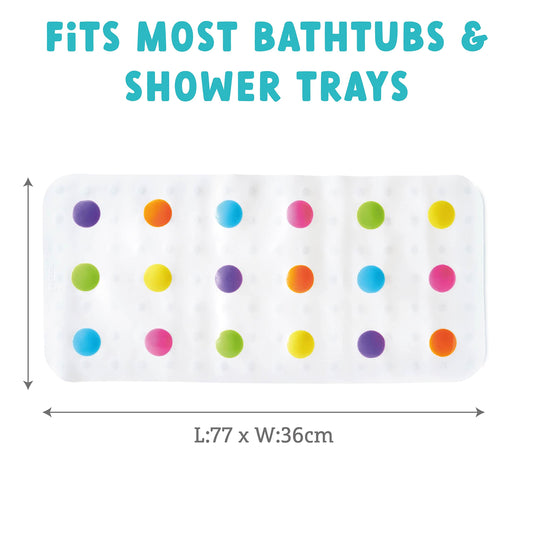 Munchkin Dandy Dots Non Slip Baby Bath Mat | Colourful Bubble Shower Mat | Bathmat with Skid-Resistant Suction Cups |Baby Essential Children's Bath Accessories