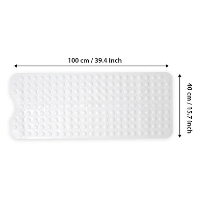 ANSIO Bath Mat Non Slip Anti Mould 100 x 40 cm – Long PVC Shower Mat with Suction Cups & Drain Holes, Machine Washable Bathtub Mat, White