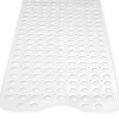 ANSIO Bath Mat Non Slip Anti Mould 100 x 40 cm – Long PVC Shower Mat with Suction Cups & Drain Holes, Machine Washable Bathtub Mat, White