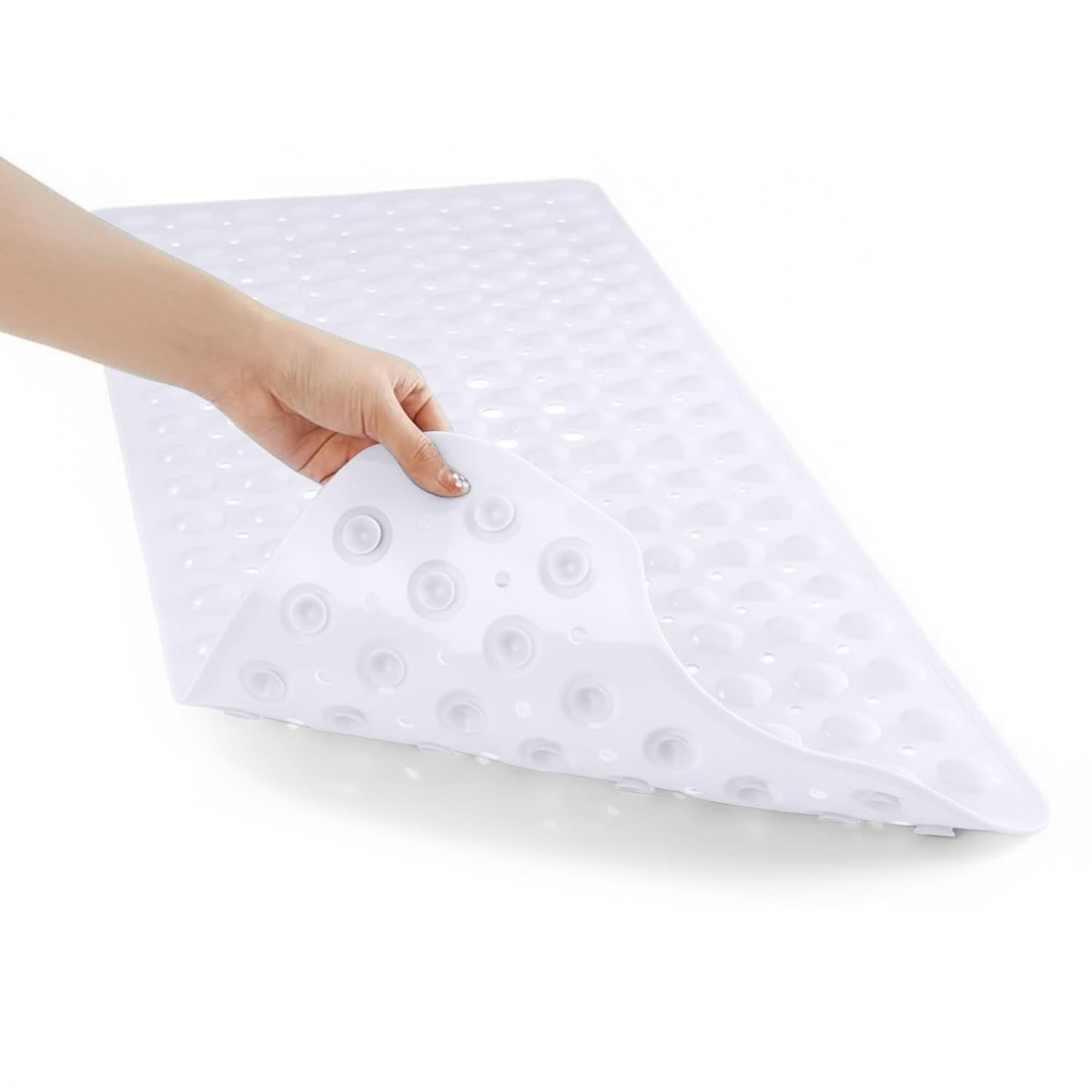 MOONLIGHT20015 Shower Bath Mat Non Slip Anti Mould & Mildew with Strong Suction Cups Grip and Drain Holes Soft Rubber Shower Mats - PVC Bathroom Mat Machine Washable (70x38cm, White)