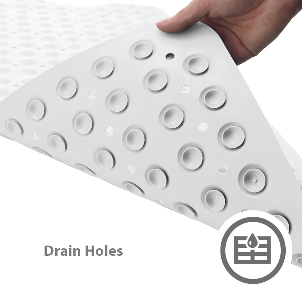 ANSIO Bath Mat Non Slip Anti Mould 100 x 40 cm – Long PVC Shower Mat with Suction Cups & Drain Holes, Machine Washable Bathtub Mat, White