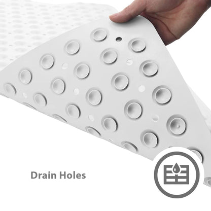 ANSIO Bath Mat Non Slip Anti Mould 100 x 40 cm – Long PVC Shower Mat with Suction Cups & Drain Holes, Machine Washable Bathtub Mat, White