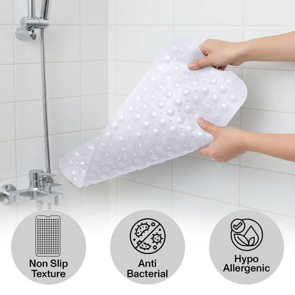 MOONLIGHT20015 Shower Bath Mat Non Slip Anti Mould & Mildew with Strong Suction Cups Grip and Drain Holes Soft Rubber Shower Mats - PVC Bathroom Mat Machine Washable (70x38cm, White)