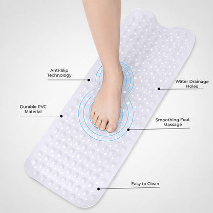 MOONLIGHT20015 Shower Bath Mat Non Slip Anti Mould & Mildew with Strong Suction Cups Grip and Drain Holes Soft Rubber Shower Mats - PVC Bathroom Mat Machine Washable (70x38cm, White)