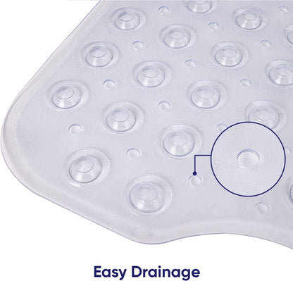 Oxford Homeware Shower Bath Mat Non Slip Anti Mould - Clear 70x38 cm Shower Mat for Bathtub and Bathroom with Drain Holes and Strong Suction Cups Machine Washable Bath Mats