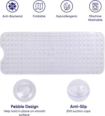 Oxford Homeware Shower Bath Mat Non Slip Anti Mould - Clear 70x38 cm Shower Mat for Bathtub and Bathroom with Drain Holes and Strong Suction Cups Machine Washable Bath Mats