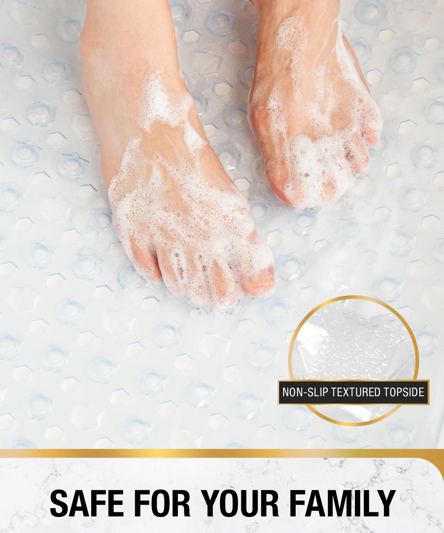 HITSLAM Shower Mat Non Slip Anti Mould, Bath Mat Anti Slip With Suction Cups and Drain Holes, Square Shower Mat for Inside Shower 53 x 53cm, Machine Washable Bath Mat for Tub, Clear