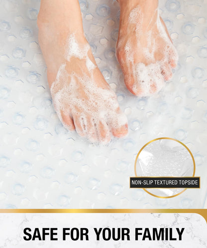 HITSLAM Shower Mat Non Slip Anti Mould, Bath Mat Anti Slip With Suction Cups and Drain Holes, Square Shower Mat for Inside Shower 53 x 53cm, Machine Washable Bath Mat for Tub, Clear