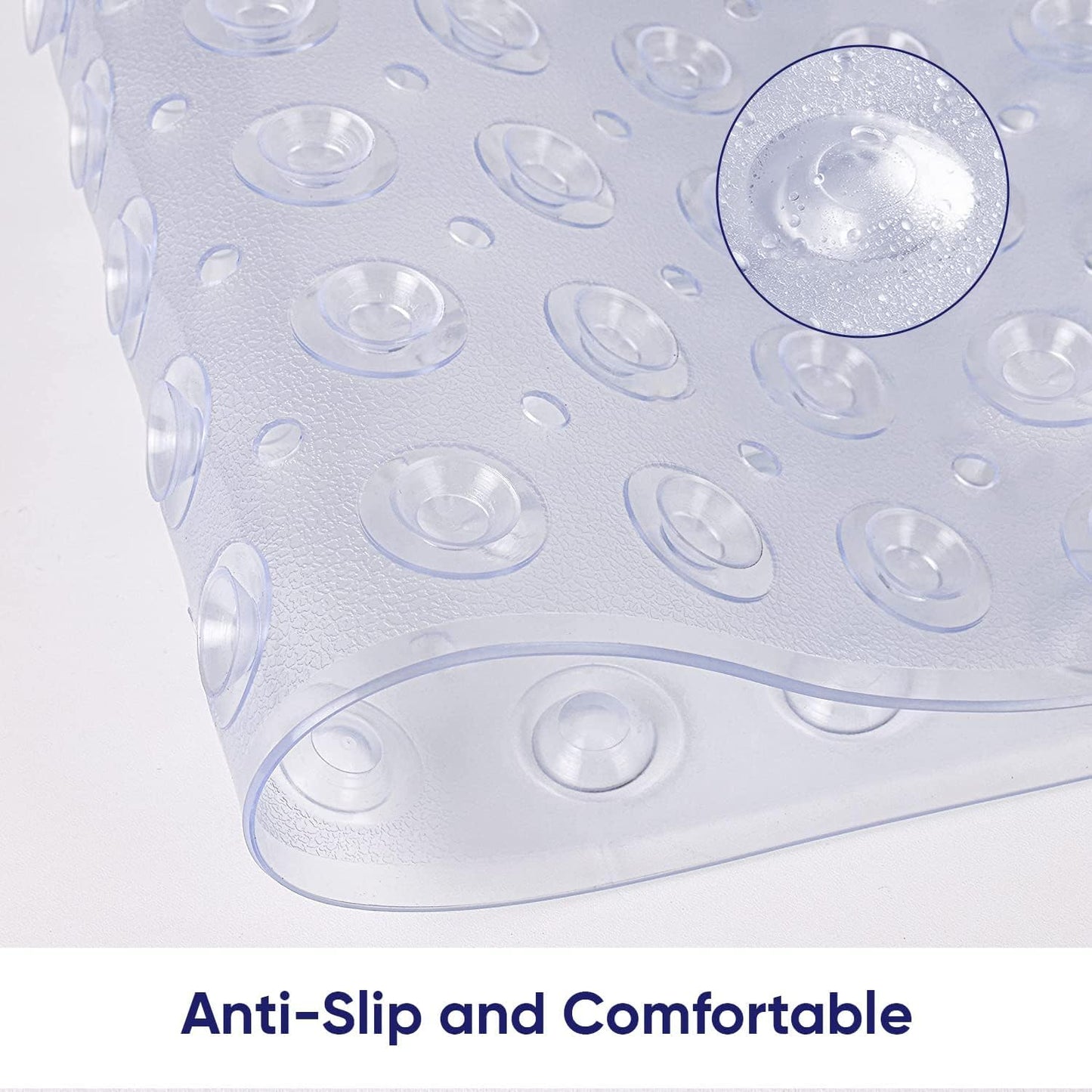 Oxford Homeware Shower Bath Mat Non Slip Anti Mould - Clear 70x38 cm Shower Mat for Bathtub and Bathroom with Drain Holes and Strong Suction Cups Machine Washable Bath Mats