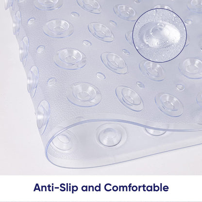 Oxford Homeware Shower Bath Mat Non Slip Anti Mould - Clear 70x38 cm Shower Mat for Bathtub and Bathroom with Drain Holes and Strong Suction Cups Machine Washable Bath Mats