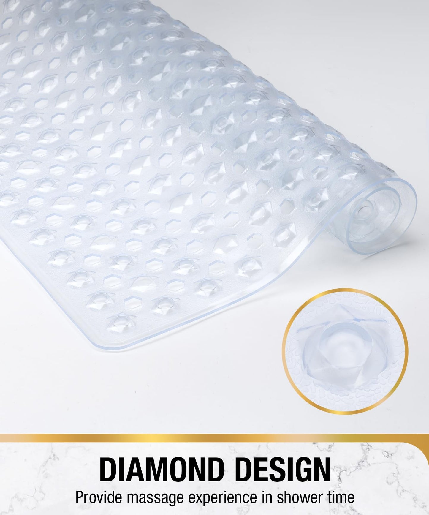 HITSLAM Shower Mat Non Slip Anti Mould, Bath Mat Anti Slip With Suction Cups and Drain Holes, Square Shower Mat for Inside Shower 53 x 53cm, Machine Washable Bath Mat for Tub, Clear