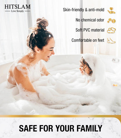 HITSLAM Non Slip Bath Mat for Tub, 101 x 40cm Extra Long Shower Mat Anti Mould, Machine Washable Bathroom Bathtub Mat with Suction Cups and Drain Holes, Soft on Feet, Clear