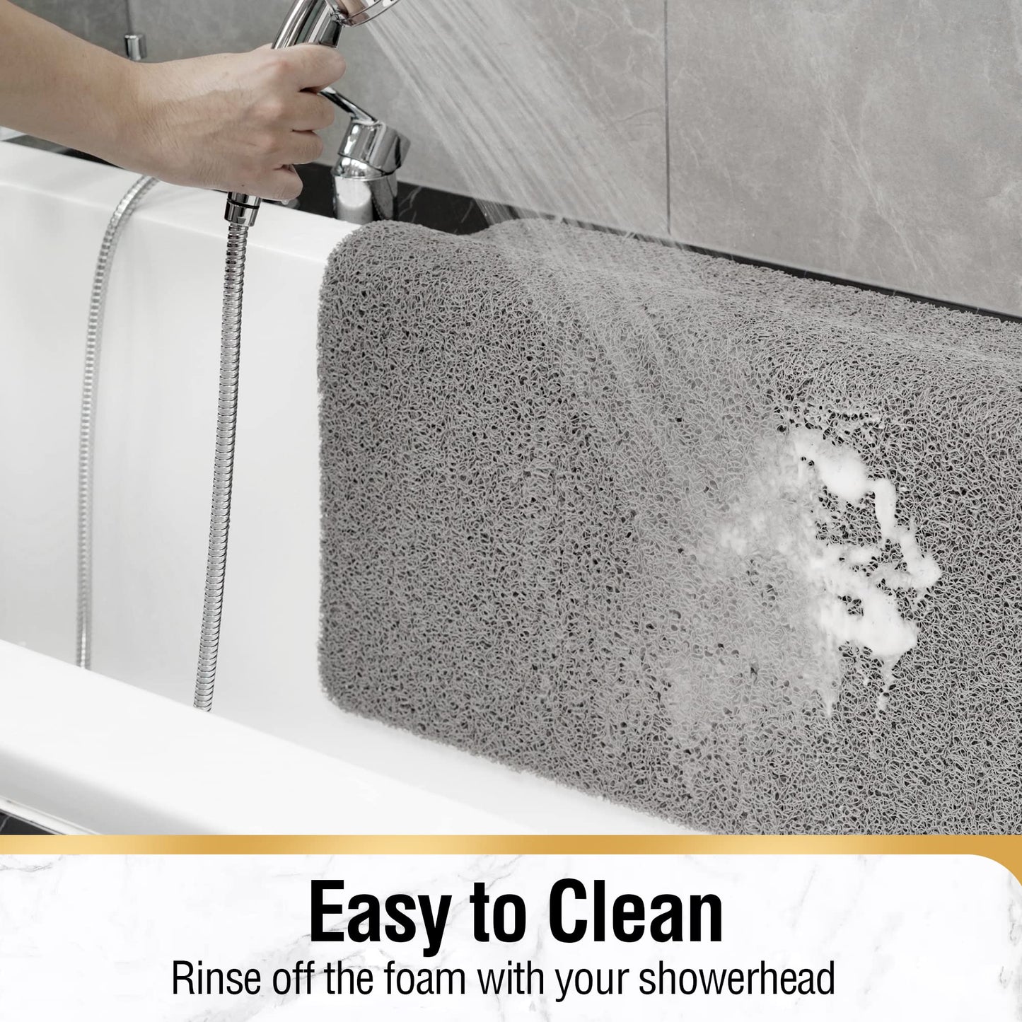 HITSLAM Shower mat Non Slip, 60 x 40 CM Non Slip Bath Mat with Drain, Soft PVC Loofah Shower Bath Mat for Tub, Quick Drying Shower Mat for Bathroom, Grey