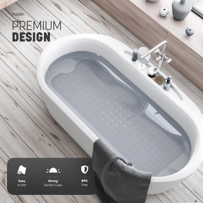 KEPLIN Premium Non-Slip Bath Mat - 200 Suction Cups, BPA, Latex Free, Mildew Resistant, Machine Washable - Safe, Durable & Comfortable for Shower Runner & Bathroom Tubs Extra Long (40x100cm) - Clear