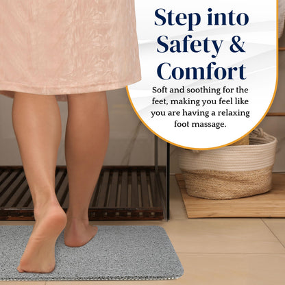 Dikots Soft Shower Bath Mat - Non Slip, Anti Mould 60 x 40 cm - Grey Loofah Style PVC Mat for Inside Shower - Washable, Quick Drying, Suitable for Wet Surfaces