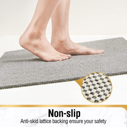 HITSLAM Shower mat Non Slip, 60 x 40 CM Non Slip Bath Mat with Drain, Soft PVC Loofah Shower Bath Mat for Tub, Quick Drying Shower Mat for Bathroom, Grey