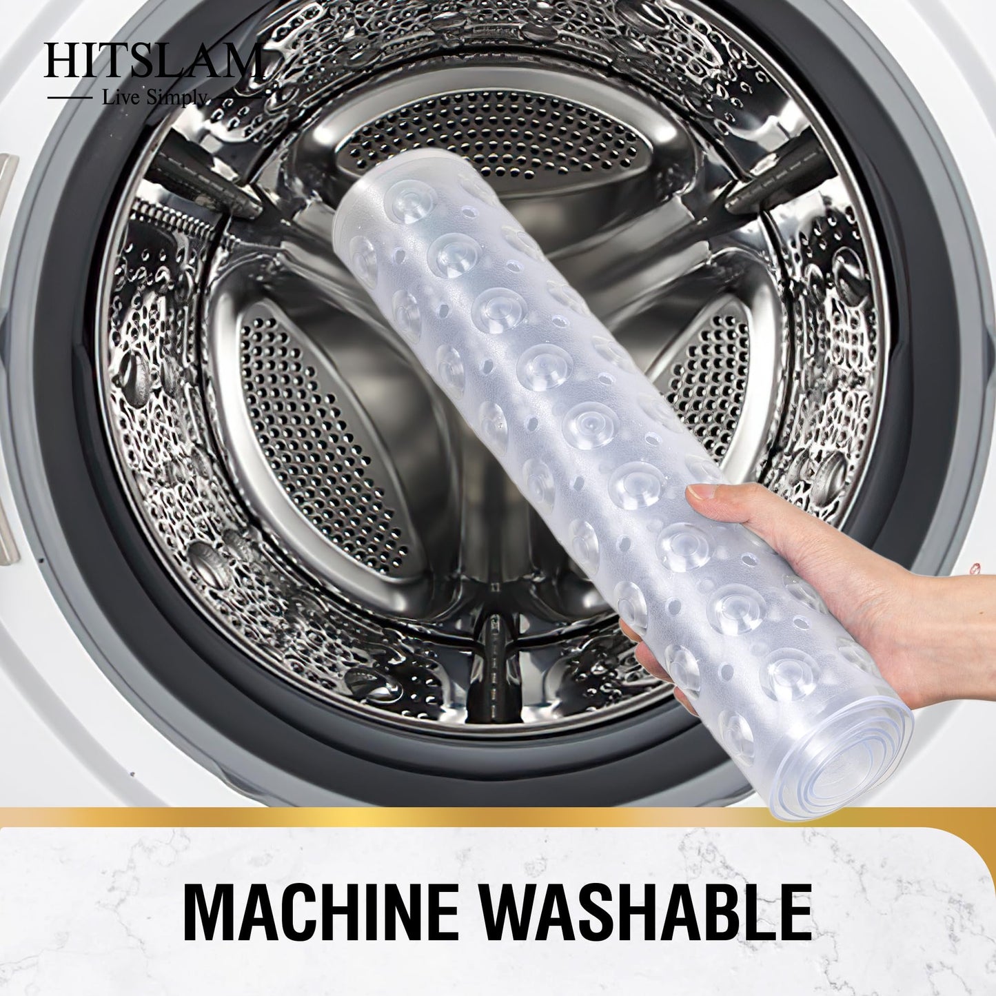 HITSLAM Non Slip Bath Mat for Tub, 101 x 40cm Extra Long Shower Mat Anti Mould, Machine Washable Bathroom Bathtub Mat with Suction Cups and Drain Holes, Soft on Feet, Clear