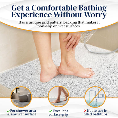 Dikots Soft Shower Bath Mat - Non Slip, Anti Mould 60 x 40 cm - Grey Loofah Style PVC Mat for Inside Shower - Washable, Quick Drying, Suitable for Wet Surfaces
