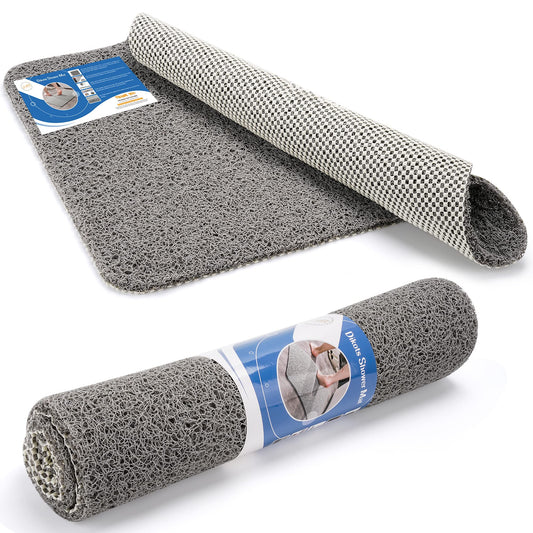 Dikots Soft Shower Bath Mat - Non Slip, Anti Mould 60 x 40 cm - Grey Loofah Style PVC Mat for Inside Shower - Washable, Quick Drying, Suitable for Wet Surfaces